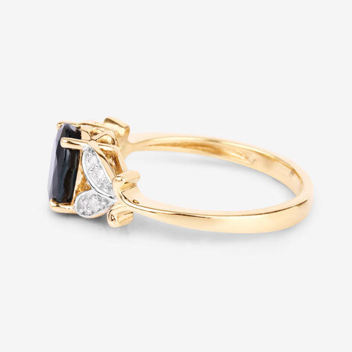 1.62 Carat Genuine Blue Sapphire and White Diamond 14K Yellow Gold Ring
