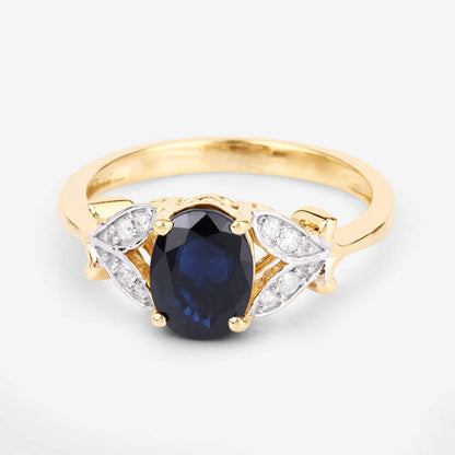 1.62 Carat Genuine Blue Sapphire and White Diamond 14K Yellow Gold Ring