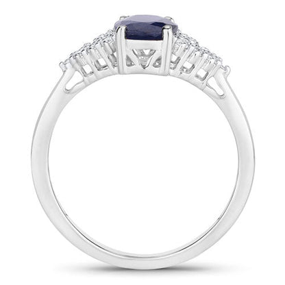 1.73 Carat Genuine Blue Sapphire and White Diamond 14K White Gold Ring