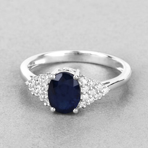 1.73 Carat Genuine Blue Sapphire and White Diamond 14K White Gold Ring