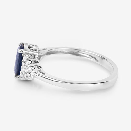 1.73 Carat Genuine Blue Sapphire and White Diamond 14K White Gold Ring