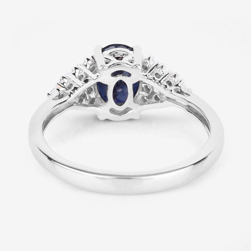 1.73 Carat Genuine Blue Sapphire and White Diamond 14K White Gold Ring