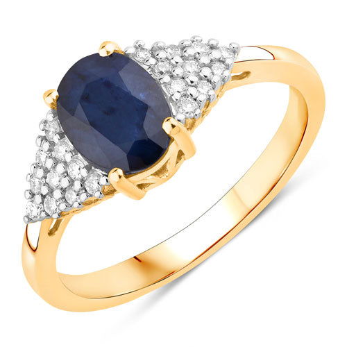 1.73 Carat Genuine Blue Sapphire and White Diamond 14K Yellow Gold Ring