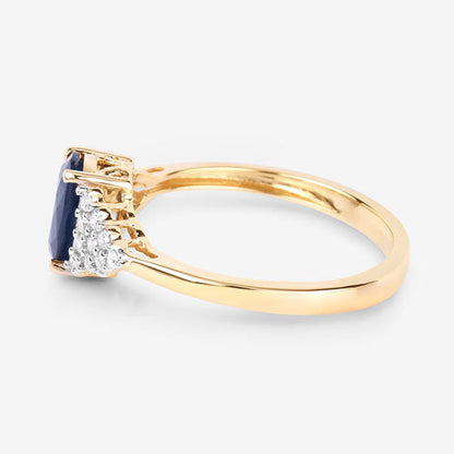 1.73 Carat Genuine Blue Sapphire and White Diamond 14K Yellow Gold Ring