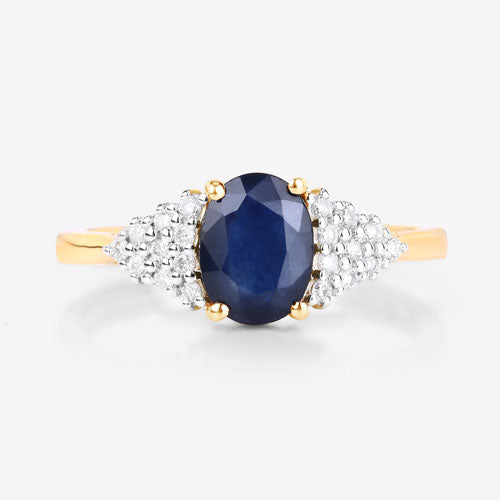 1.73 Carat Genuine Blue Sapphire and White Diamond 14K Yellow Gold Ring