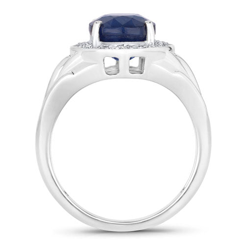 3.31 Carat Genuine Blue Sapphire and White Diamond 14K White Gold Ring