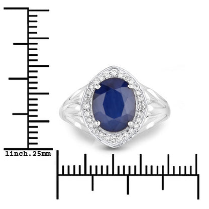 3.31 Carat Genuine Blue Sapphire and White Diamond 14K White Gold Ring