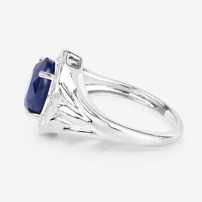 3.31 Carat Genuine Blue Sapphire and White Diamond 14K White Gold Ring
