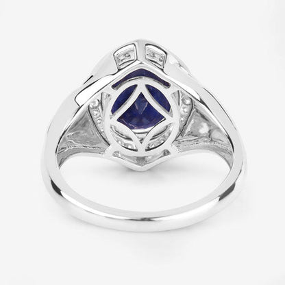 3.31 Carat Genuine Blue Sapphire and White Diamond 14K White Gold Ring