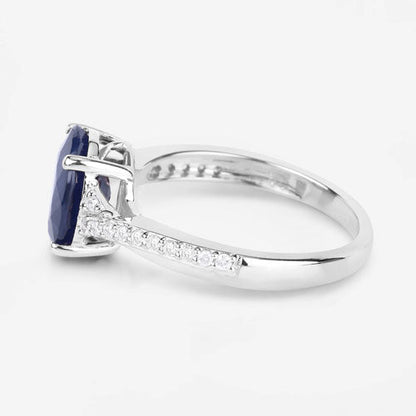 3.28 Carat Genuine Blue Sapphire and White Diamond 14K White Gold Ring