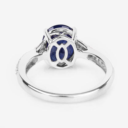 3.28 Carat Genuine Blue Sapphire and White Diamond 14K White Gold Ring