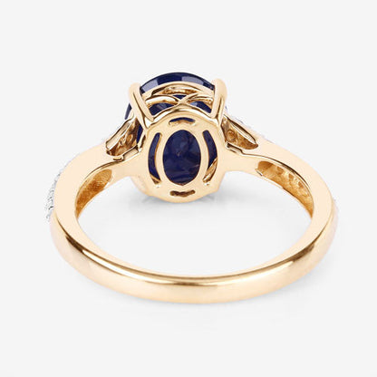 3.28 Carat Genuine Blue Sapphire and White Diamond 14K Yellow Gold Ring
