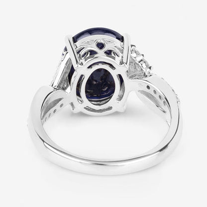 6.54 Carat Genuine Blue Sapphire and White Diamond 14K White Gold Ring