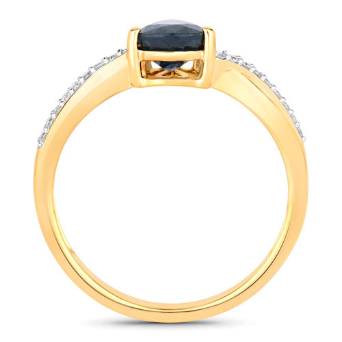 1.17 Carat Genuine Blue Sapphire and White Diamond 14K Yellow Gold Ring