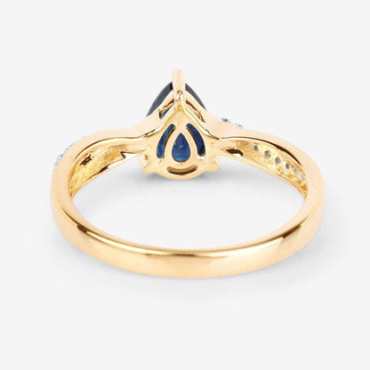 1.17 Carat Genuine Blue Sapphire and White Diamond 14K Yellow Gold Ring