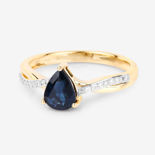 1.17 Carat Genuine Blue Sapphire and White Diamond 14K Yellow Gold Ring