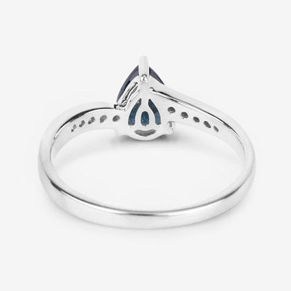 0.89 Carat Genuine Blue Sapphire and White Diamond 14K White Gold Ring