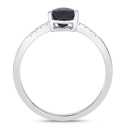 0.86 Carat Genuine Blue Sapphire and White Diamond 14K White Gold Ring