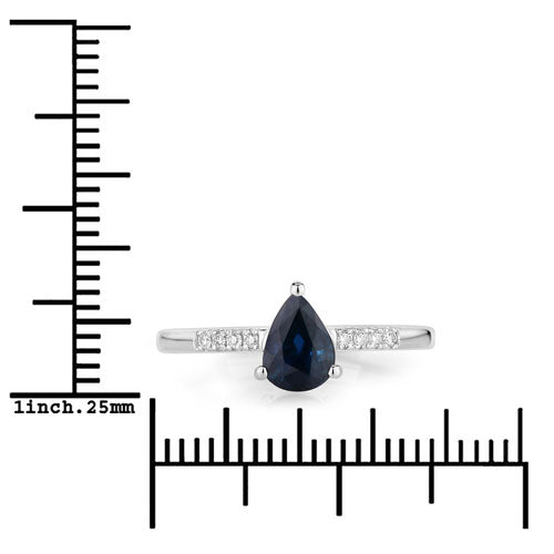 0.86 Carat Genuine Blue Sapphire and White Diamond 14K White Gold Ring