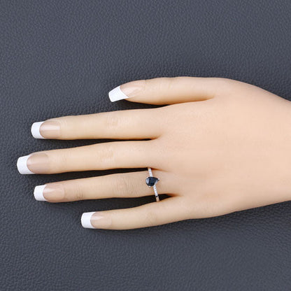 0.86 Carat Genuine Blue Sapphire and White Diamond 14K White Gold Ring