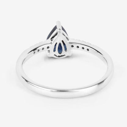 0.86 Carat Genuine Blue Sapphire and White Diamond 14K White Gold Ring