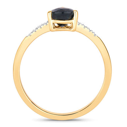 0.86 Carat Genuine Blue Sapphire and White Diamond 14K Yellow Gold Ring