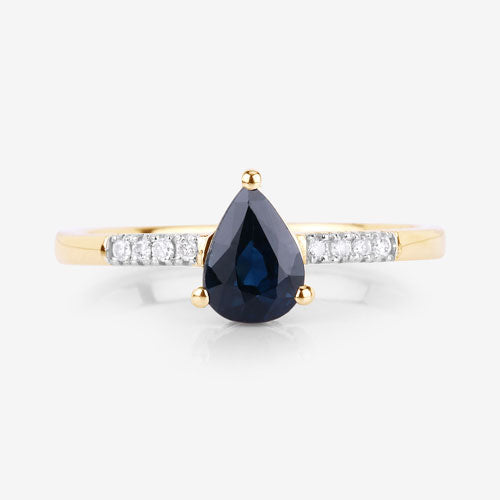 0.86 Carat Genuine Blue Sapphire and White Diamond 14K Yellow Gold Ring