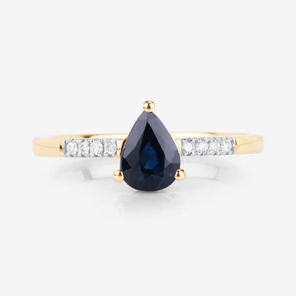0.86 Carat Genuine Blue Sapphire and White Diamond 14K Yellow Gold Ring