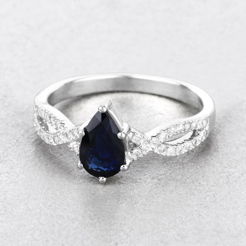 1.14 Carat Genuine Blue Sapphire and White Diamond 14K White Gold Ring