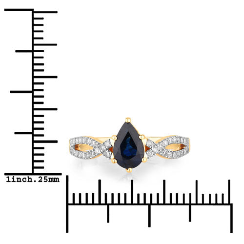 1.14 Carat Genuine Blue Sapphire and White Diamond 14K Yellow Gold Ring