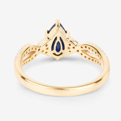 1.14 Carat Genuine Blue Sapphire and White Diamond 14K Yellow Gold Ring