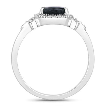 1.54 Carat Genuine Blue Sapphire and White Diamond 14K White Gold Ring