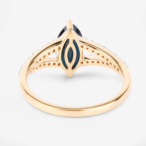 1.50 Carat Genuine Blue Sapphire and White Diamond 14K Yellow Gold Ring