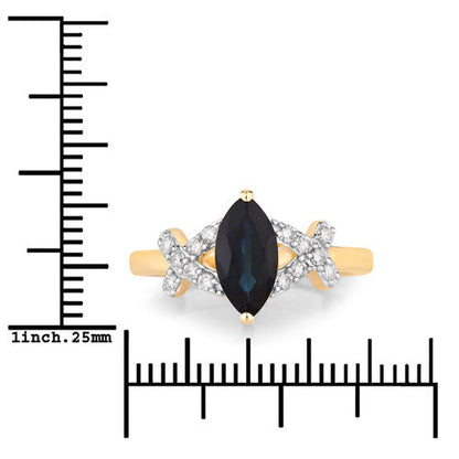 1.50 Carat Genuine Blue Sapphire and White Diamond 14K Yellow Gold Ring