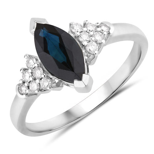 1.47 Carat Genuine Blue Sapphire and White Diamond 14K White Gold Ring