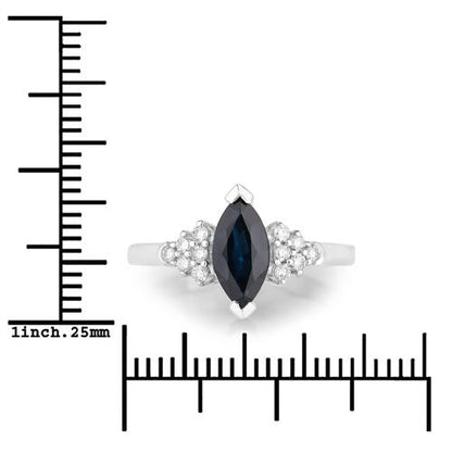 1.47 Carat Genuine Blue Sapphire and White Diamond 14K White Gold Ring