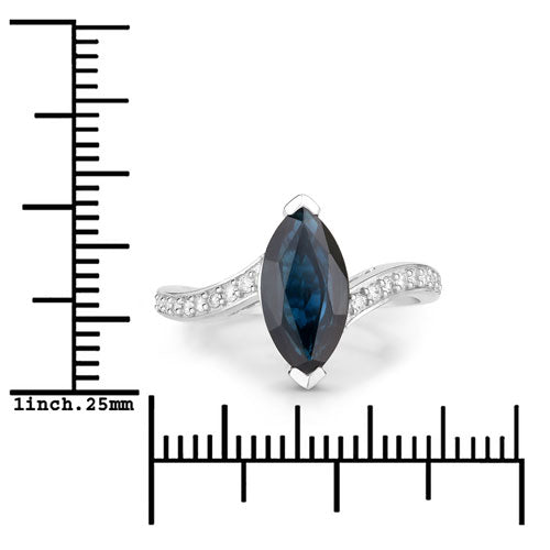 2.26 Carat Genuine Blue Sapphire and White Diamond 14K White Gold Ring