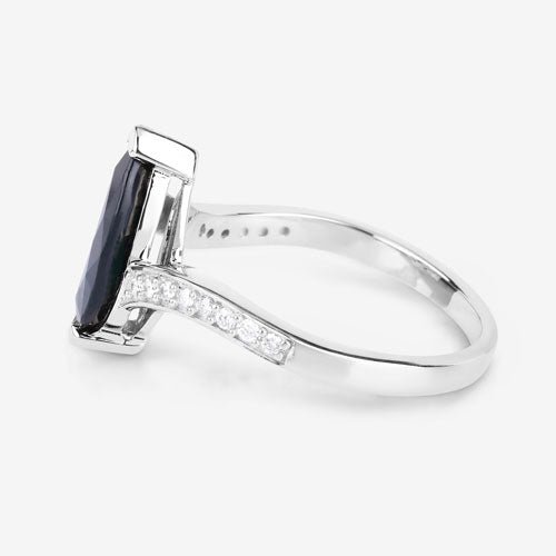 2.26 Carat Genuine Blue Sapphire and White Diamond 14K White Gold Ring