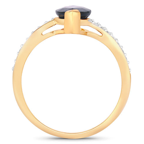 2.26 Carat Genuine Blue Sapphire and White Diamond 14K Yellow Gold Ring