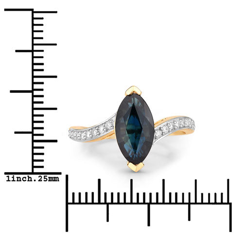 2.26 Carat Genuine Blue Sapphire and White Diamond 14K Yellow Gold Ring