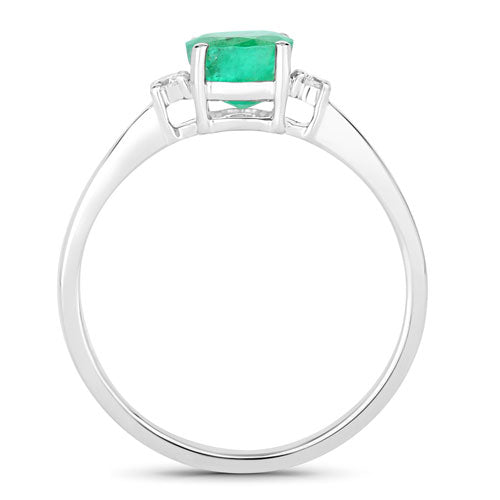 0.71 Carat Genuine Zambian Emerald and White Diamond 14K White Gold Ring