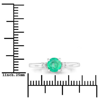 0.71 Carat Genuine Zambian Emerald and White Diamond 14K White Gold Ring