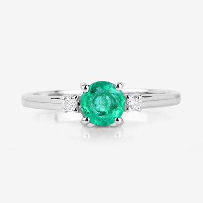 0.71 Carat Genuine Zambian Emerald and White Diamond 14K White Gold Ring
