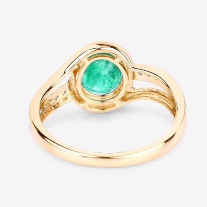 1.62 Carat Genuine Zambian Emerald and White Diamond 14K Yellow Gold Ring