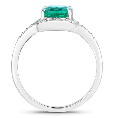 1.92 Carat Genuine Zambian Emerald and White Diamond 14K White Gold Ring