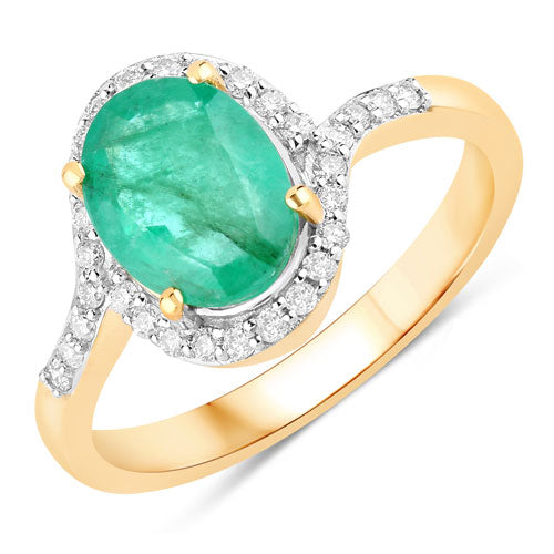 1.92 Carat Genuine Zambian Emerald and White Diamond 14K Yellow Gold Ring