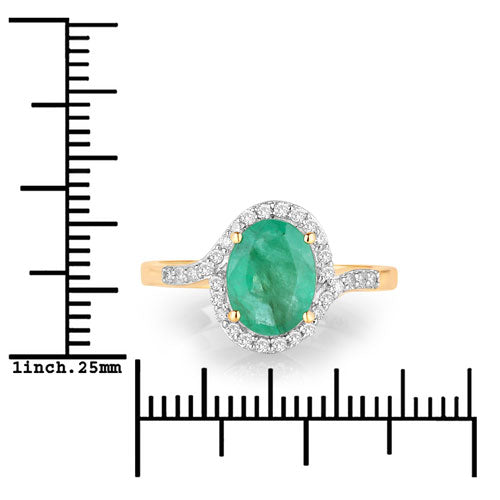 1.92 Carat Genuine Zambian Emerald and White Diamond 14K Yellow Gold Ring