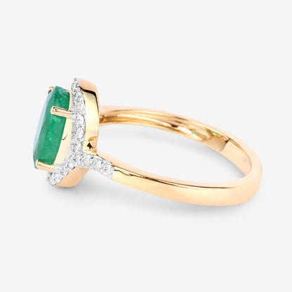 1.92 Carat Genuine Zambian Emerald and White Diamond 14K Yellow Gold Ring