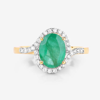 1.92 Carat Genuine Zambian Emerald and White Diamond 14K Yellow Gold Ring