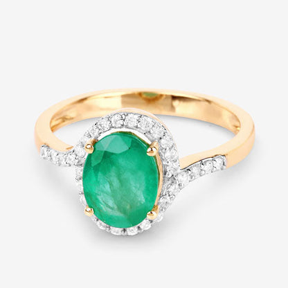 1.92 Carat Genuine Zambian Emerald and White Diamond 14K Yellow Gold Ring